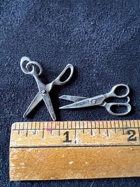 2 Vintage Sterling Silver Scissor bracelet charms 1 mechanical